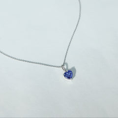 Heart Shape Created Blue Sapphire Solitaire Pendant with Diamond Accent Bail
