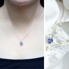 Heart Shape Created Blue Sapphire Solitaire Pendant with Diamond Accent Bail