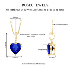 Heart Shape Created Blue Sapphire Solitaire Pendant with Diamond Accent Bail