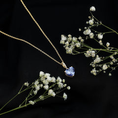 Heart Shape Created Blue Sapphire Solitaire Pendant with Diamond Accent Bail