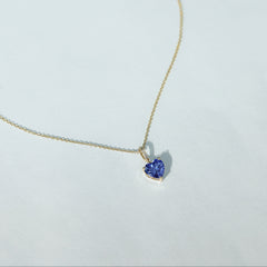 Heart Shape Created Blue Sapphire Solitaire Pendant with Diamond Accent Bail