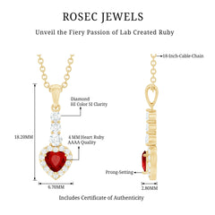 Heart Shape Created Ruby and Diamond Dangle Pendant