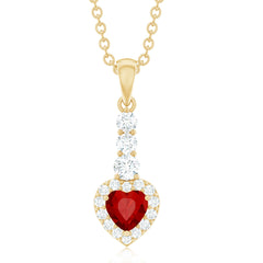 Heart Shape Created Ruby and Diamond Dangle Pendant