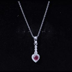 Natural Heart Shape Ruby and Diamond Drop Pendant Necklace