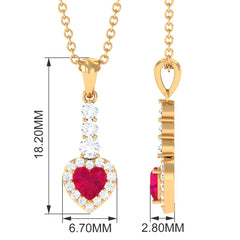 Natural Heart Shape Ruby and Diamond Drop Pendant Necklace