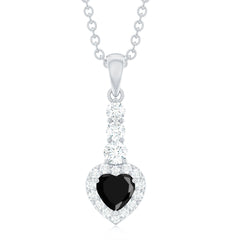 Natural Black Onyx Heart Pendant Necklace with Diamond