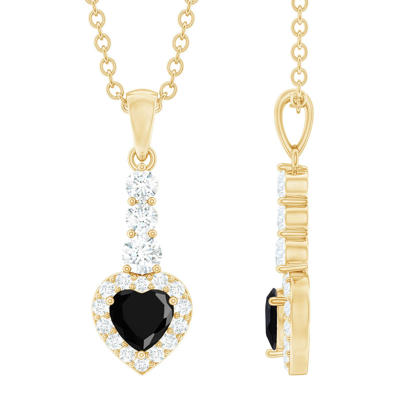 Natural Black Onyx Heart Pendant Necklace with Diamond