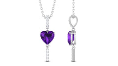 Real 1 Carat Heart Shape Amethyst Drop Necklace with Diamond