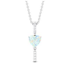 Heart Shape Ethiopian Opal Drop Pendant Necklace with Diamond
