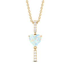Heart Shape Ethiopian Opal Drop Pendant Necklace with Diamond
