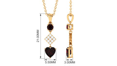 Round and Heart Shape Garnet and Diamond Drop Pendant Necklace