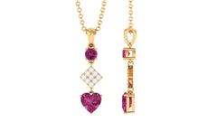 Round and Heart Shape Pink Tourmaline Dangle Pendant with Diamond