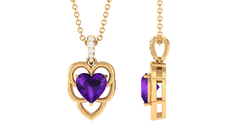 Natural 1 Carat Amethyst Diamond Heart Promise Necklace