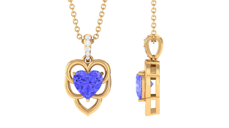 Real Tanzanite Heart Necklace with Diamond Accent Bail