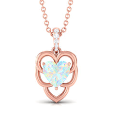 Natural Rainbow Opal Heart Pendant Necklace with Diamond