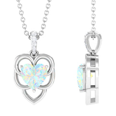 Natural Rainbow Opal Heart Pendant Necklace with Diamond