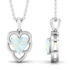 Natural Rainbow Opal Heart Pendant Necklace with Diamond