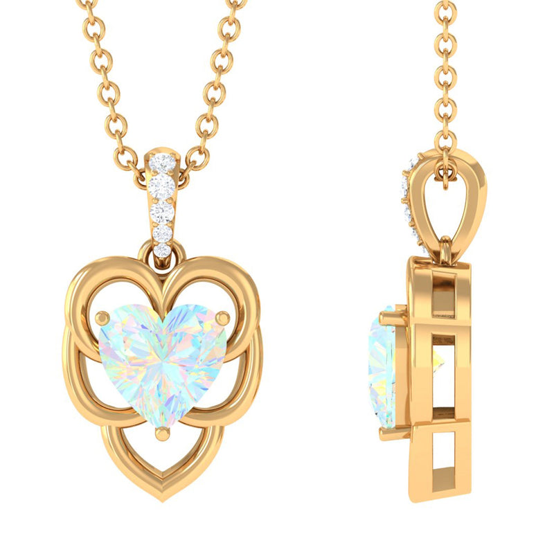 Natural Rainbow Opal Heart Pendant Necklace with Diamond