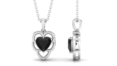 Real 2 Carat Black Onyx Heart Necklace with Diamond