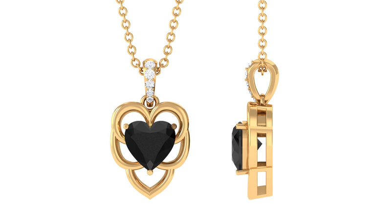 Real 2 Carat Black Onyx Heart Necklace with Diamond