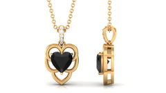Real 2 Carat Black Onyx Heart Necklace with Diamond