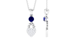 Natural Blue Sapphire Heart Pendant Necklace with Diamond