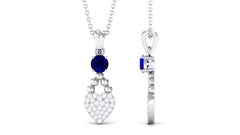 Natural Blue Sapphire Heart Pendant Necklace with Diamond