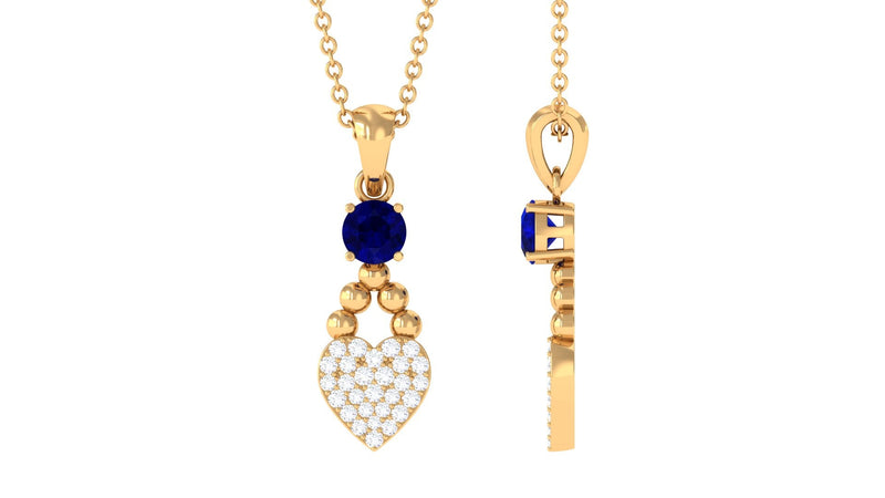Natural Blue Sapphire Heart Pendant Necklace with Diamond