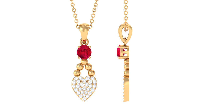 Round Cut Created Ruby and Diamond Heart Pendant