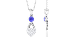 Tanzanite and Diamond Heart Drop Pendant with Beaded Detailing