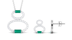 Baguette Cut Emerald Classic Jewelry Set with Moissanite