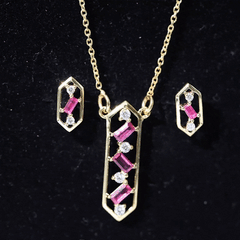 Genuine Ruby and Diamond Dangle jewelry Set