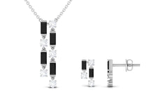 Created Black Diamond and Diamond Dangle Jewelry Set