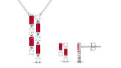 Created Ruby and Diamond Dangle Jewelry Set