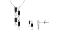 Real Baguette Shape Black Spinel Jewelry Set with Diamond