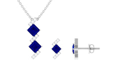 Princess Cut Created Blue Sapphire Modern Jewelry Set with Diamond