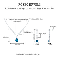 Pear Shape London Blue Topaz and Moissanite Wedding Necklace Earrings Set