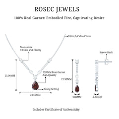 Garnet Drop & Dangle Necklace and Earrings Set with Moissanite