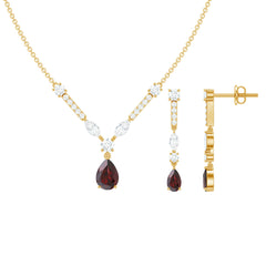Garnet Drop & Dangle Necklace and Earrings Set with Moissanite