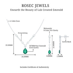 Lab Created Emerald and Moissanite Bridal Necklace Earrings Set