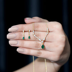 Lab Created Emerald and Moissanite Bridal Necklace Earrings Set