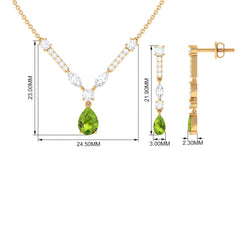 Peridot and Moissanite Drop Necklace Earrings Set
