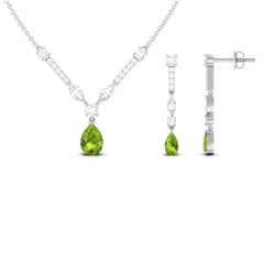 Peridot and Moissanite Drop Necklace Earrings Set