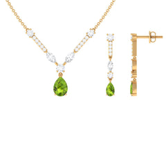 Peridot and Moissanite Drop Necklace Earrings Set