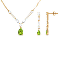 Peridot and Moissanite Drop Necklace Earrings Set