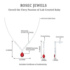 Lab Created Ruby and Moissanite Teardrop Necklace Earrings Set