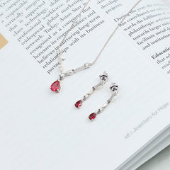 Lab Created Ruby and Moissanite Teardrop Necklace Earrings Set