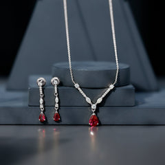 Lab Created Ruby and Moissanite Teardrop Necklace Earrings Set