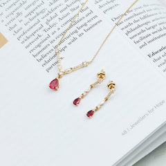Lab Created Ruby and Moissanite Teardrop Necklace Earrings Set