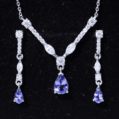 Tanzanite and Moissanite Drop Necklace Earrings Set